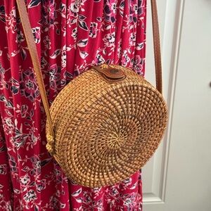 100% Rattan & Leather Handmade Brown Crossbody Bag